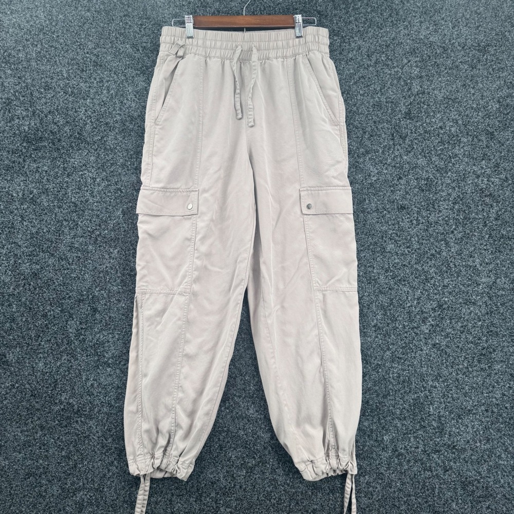 Athleta Tan Beige Tencel Cargo Joggers Elastic Waist Cinch Hem Pants Womens M